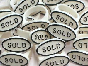 RING Jewelry Display Sold Sign Ring Tag Insert Lot of 20 - White / BLACK