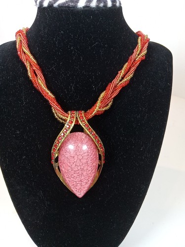 MICHAEL KORS Collana Ciondolo Perline 16" Boho MCM Colore Semi Rosso & Oro Nuovo con Etichette!