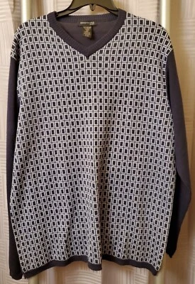 Kenneth Cole мужской свитер XXL синий в клетку шерстяная смесь v-образным вырезом длинным рукавом - Изображение 1 из 4