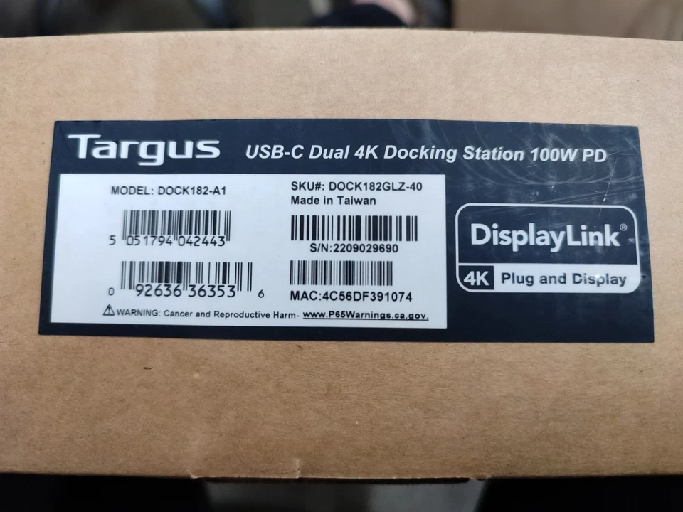 New Targus DOCK182-A1 USB-C Dual 4K Docking Station 100W PD, New - Image 1 of 3
