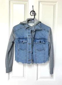 Girls Treasure And Bond Denim Jacket With Gray Hood And Sleeves Size L (10/12) - Picture 1 of 6