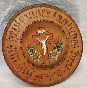 ILKO Austria Decorative 6-1/4 inch Dia. Plate Jesus Hand Made Wood 3D Vintage - Picture 1 of 16