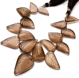 Natural Smoky Quartz Gems 16 to 30 mm Size Handmade Leaf Shape Beads 7" Strand - Picture 1 of 11