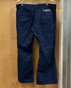 Vintage Seafarer Jeans Mens 38x29 Blue Denim Bell Bottom Navy Dungaree Named - Picture 1 of 9