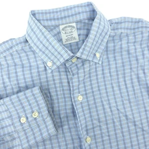 Brooks Brothers Regent Dress Shirt Mens 15.5-34 Blue Plaid Check Supima Cotton - Picture 1 of 7