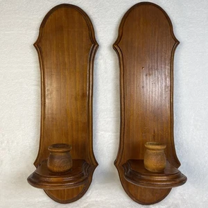 Set 2 VTG Wall Sconces Taper Candle Holder Med Wood Farmhouse Country Decor 15” - Picture 1 of 13