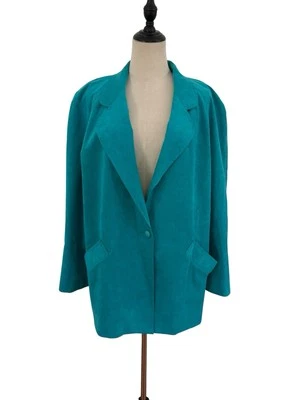 Vtg 80s Lilli Ann Ultra Suede Teal Oversized Jacket Blazer Union Made Sz L  - Image 1 of 4