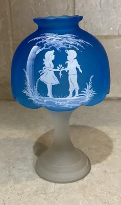 Vintage Westmoreland Blue Satin Mary McGregory Fairy Lamp - Image 1 of 4