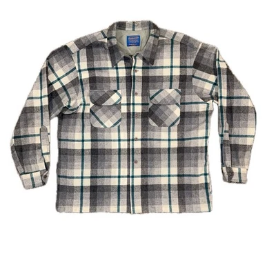Vtg Pendleton Men’s Size XL Wool Loop Collar Board Shirt Button Up Green Gray US - Image 1 of 4