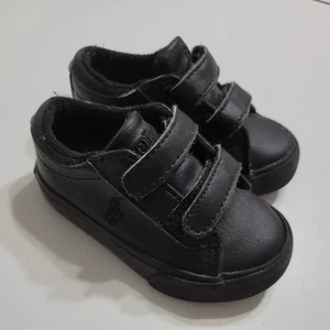 Polo RL Schuh Junge 5 Freizeit Vegan Leder Sneaker Stickerei Schwarz Verstellbarer Riemen - Bild 1 von 12