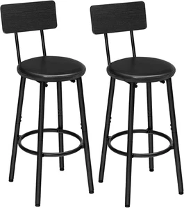HOOBRO Bar Stools Set of 2 Bar Stools with PU Upholstered Bar Chairs Black  - Picture 1 of 9