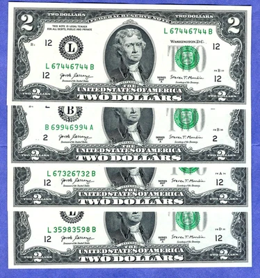 FOUR (4) Fancy REPEATER serial number $2 2017A  notes each Gem Uncirculated - Image 1 of 2