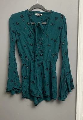 Billabong Mameluco Estampado Leopardo Verde con Mangas Campana #Impresión de Leopardo #Traje de Juego S Foto 1 de 4