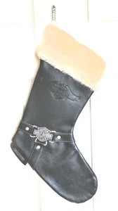 Harley Davidson Vintage Motorcycles Black Boot Faux Leather Christmas Stocking - Picture 1 of 4