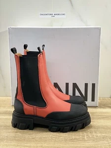 Gannì Botín De Combate Para Mujer Rojo De Cuero Chelsea Mid Botín Mujer 38 - Imagen 1 de 7