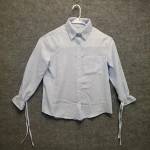 SHEIN Shirt Girls Juniors Size XS Blue White Striped Button Up Long Sleeve - Picture 1 of 7