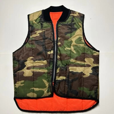 Vintage Reversible Hunting Vest Woodland Camo Blaze Orange Zip Up Sz M - Image 1 of 4