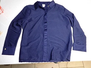 CHICO'S Size 12 (2) US Navy Blue Button Front Long Sleeves Textured Knit top - Picture 1 of 9