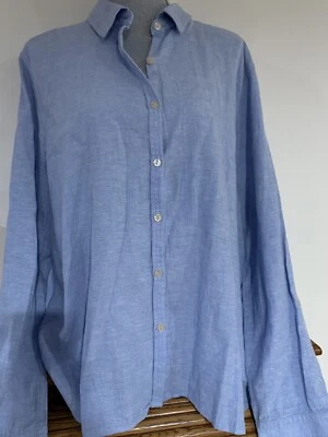 Женская блузка на пуговицах ORVIS синий лен большой размер XXL - Изображение 1 из 4