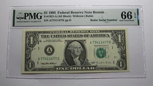 $1 1995 Radar Serial Number Federal Reserve Currency Bank Note Bill PMG UNC66EPQ - Picture 1 of 3