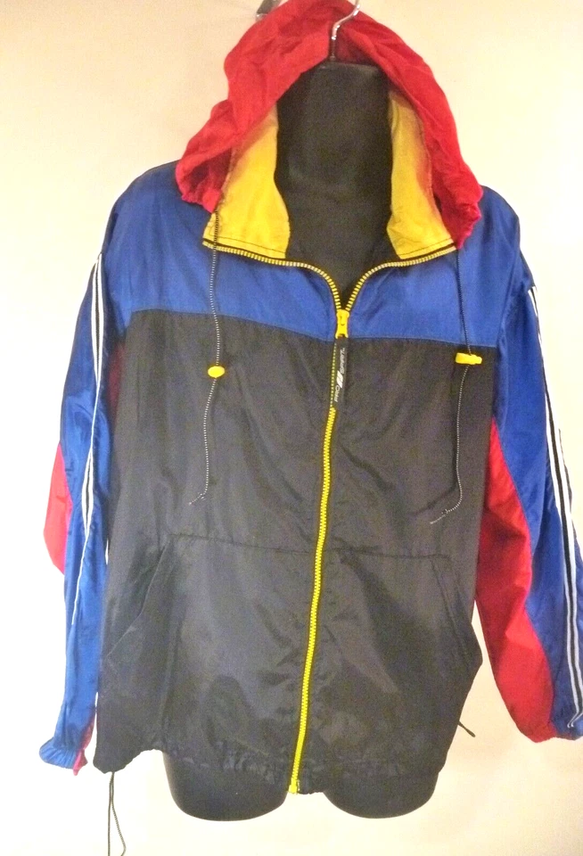 Chaqueta cortavientos vintage Pro Spirit para hombre L XL azul rojo bloques de color capucha años 90 Foto 1 de 4