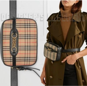 BURBERRY Gürteltasche schwarz Leder LINK 1983 beige Canvas Reitsport Ritter Karo - Bild 1 von 12