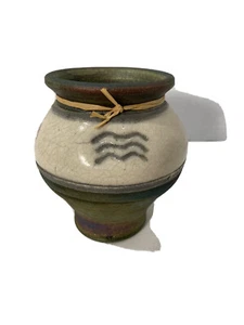 Ben Diller Hawaii Petroglyph Raku Art Pottery 4.5” Vase-Signed -with Tag - Picture 1 of 7