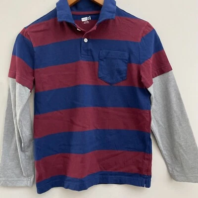 Crazy 8 Boys Rugby Shirt Size L  10-12 Blue Red Stripes Collar Long Sleeves - Image 1 of 4