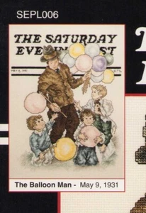 Vintage Norman Rockwell Saturday Evening Post 1931 Balloon Man Cross Stitch OOP - Picture 1 of 5