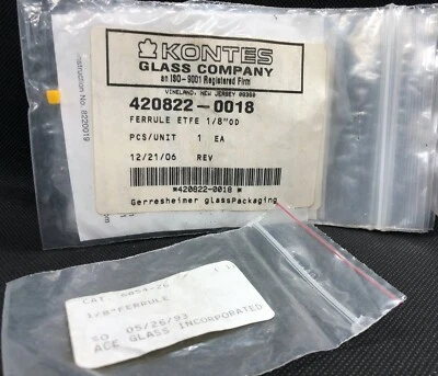 Lote de 6 férulas de 1/8" - 5x Kontes ETFE 1/8" OD 42822-0018 - 1x Ace Glass Inc Foto 1 de 3