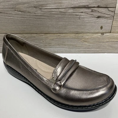 Clarks Ashland Lily Loafers Slip On Shoes Pewter Metallic Leather Women’s 11 - Image 1 of 4