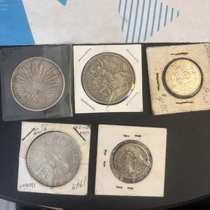 Rare Mexican Silver Coins Set Of 5 Collect From 1889,1910,1939,1949, - Picture 1 of 17