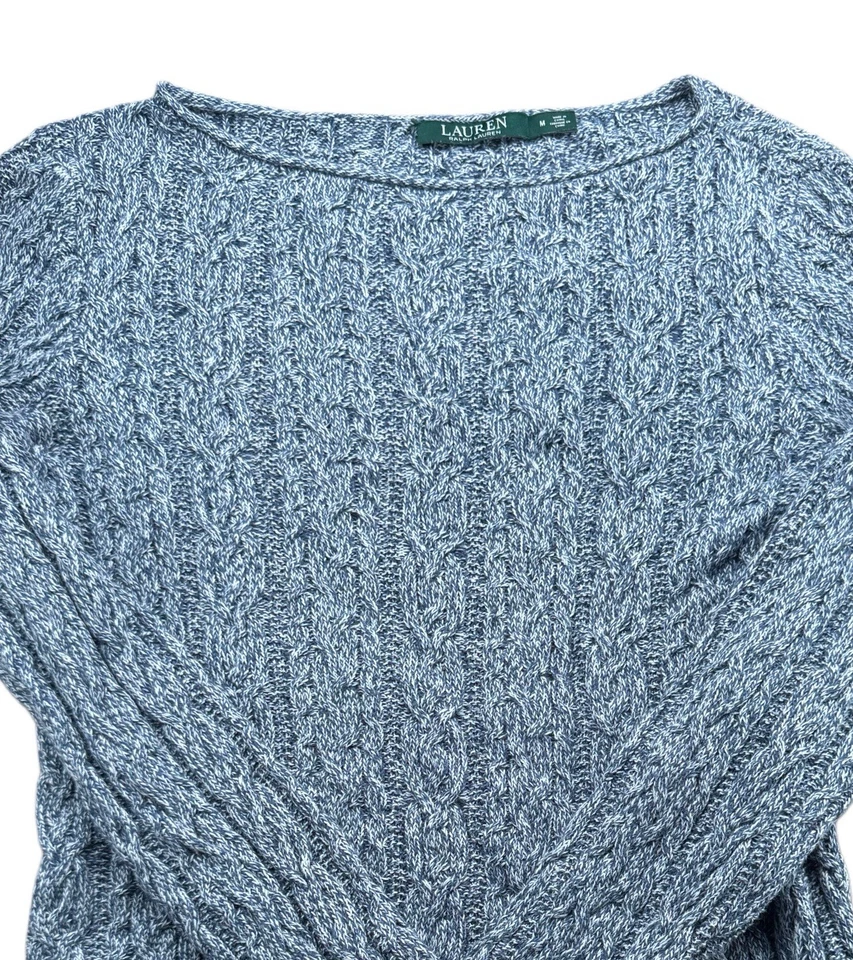Suéter Ralph Lauren Tejido con Cable Para Mujer’s M Azul Gris Brezo Suave Preppy Foto 1 de 4