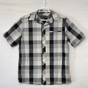 Smartwool Button Up Shirt Mens Medium Black White Plaid Wool Blend Outdoor Camp - Picture 1 of 13