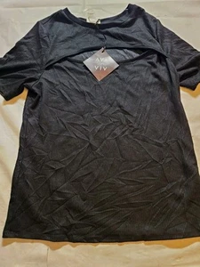 Women's Plus Size Slim Fit Short Sleeve Ribbed T-Shirt Ava & Viv Black Size X - Picture 1 of 5