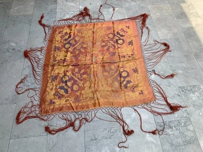 4x4ft 1950 Vintage Taj Mahal Silk Stain Piano Shawl Woman Floral Scarf 109x109cm - Image 1 of 4