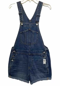 New Old Navy Blue Denim Non-Stretch Slouchy Jeans Shorts Overalls Size SM - Picture 1 of 10