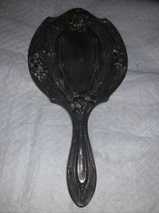 Antique Victorian Art Nouveau Cast Metal Hand Mirror 10” - Picture 1 of 5