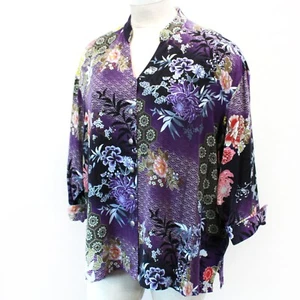 Tianello Plus Art to Wear Floral Purple Tencel Blouse Shirt Top 3X Made USA - Picture 1 of 10