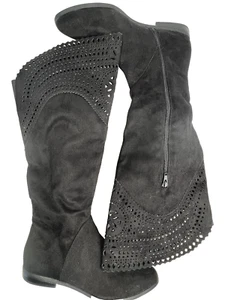Style & Co Women's Size 9.5 M Black Over The Knee Black Boots W/ Eyelet Cutouts - Picture 1 of 11