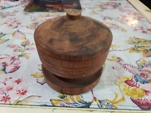Firkin primitivo vintage alto 6 1/4"" con coperchio in legno largo 6 - Foto 1 di 8
