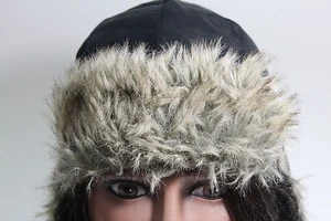 Faded Glory Black Nylon Trapper HAT With Gray Faux Fur - Picture 1 of 10