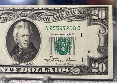 $20 1981 FEDERAL RESERVE NOTE.  A/C BLOCK (w) (BOSTON”A”)  AU Condition - Image 1 of 4