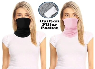 FILTER POCKET Face Mask Bandana Reusable Washable Fashion Neck Gaiter 9x18 pm2.5
