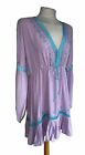 DONALE COVER UP KAFTAN  LILAC COTTON TURQUOISE TRIM NEW WITH TAGS SIZE M/L