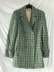 Juicy Couture Jacket Double Breasted Green/Blue Wool Blend Textured Size M Flaw - Picture 1 of 11