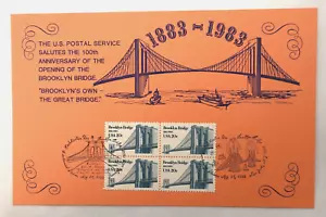 FDC USPS Salutes 100 Year Aniv. Brooklyn Bridge US SC#2041 Block Pictorial Can - Picture 1 of 10