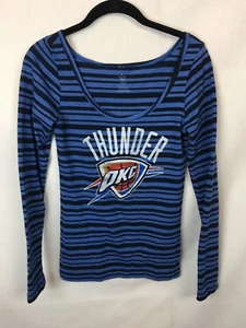 Adidas Oklahoma City Thunder Womens Sz S Blue Black Striped Shirt B11*H - Picture 1 of 5