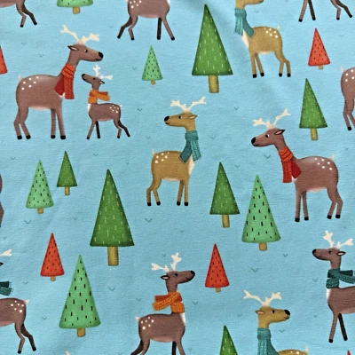 Reindeer Games Christmas Print Blue Knit Fabric Lycra 4 way stretch 2 yards - Image 1 of 4