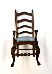 Dollhouse Miniature Ladder Back Chair English Armchair Padded Seat Dark Wood Vtg - Picture 1 of 11